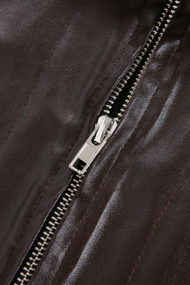 Unique Crop PU Jacket Spread Collar Zipper Down Long Sleeve Slim Fit PU Jacket for Women