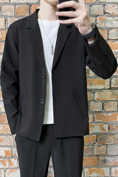 Urban Boys Suit Plain Long-Sleeved Lapel Collar Button Closure Regular Fit Blazer Suit with Pocket
