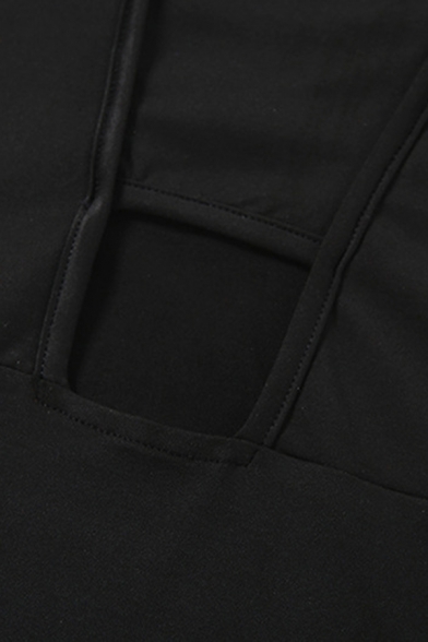 Designer Womens Halter Bodysuit Hollow Detail Slim Fit Sleeveless Bodysuit in Black
