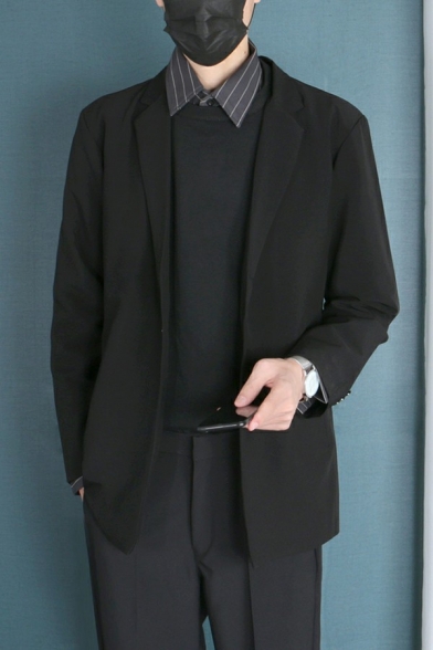 Fashionable Boys Suit Solid Color Long-Sleeved Lapel Collar Single Button Blazer Suit