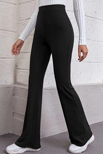 Popular Knit Pants Solid Color High Waist Skinny Bootcut Pants