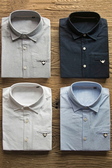 Retro Men's Shirt Contrast Color Button Fly Long Sleeves Turn-down Collar Regular Fit Shirt
