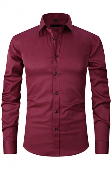 Guy's Creative Shirt Solid Turn-down Collar Relaxed Long Sleeve Button Closure Shirt
