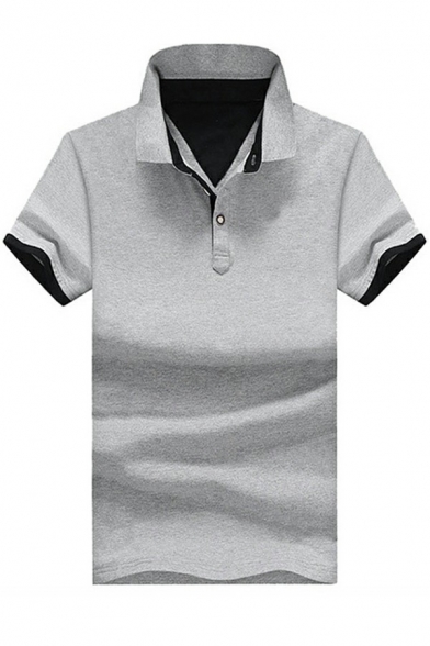 Leisure Men's Polo Shirt Contrast Line Stand Collar Short-sleeved Relaxed Fit Polo Shirt