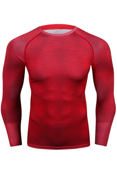 Men's Breathable T-Shirt Snake Scales Print Quick-drying Long Sleeve Round Neck Slim Fit T-Shirt