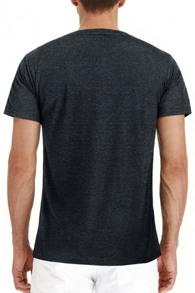 Men's Casual T-Shirt Solid Color Short Sleeve Button Detail Henry Collar Regular Fit T-Shirt