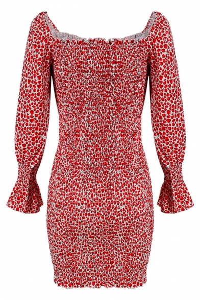 Red Womens Dress Bell-Sleeve Tie Detail Long Sleeve Mini Dress