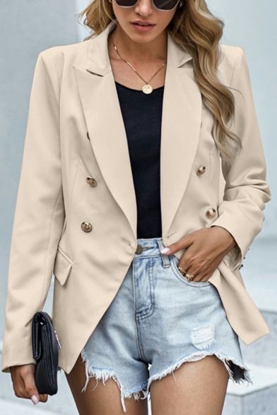 Stylish Womens Blazer Notched Lapel Collar Solid Color Single Button Flap Pockets Regular Fit Blazer