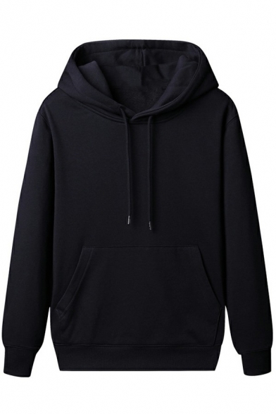 Trendy Guy's Hoodie Whole Colored Hooded Drawcord Long Sleeves Relaxed Fit Hoodie