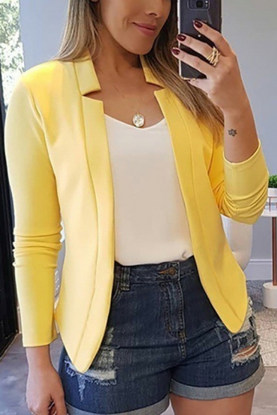 Basic Womens Blazer Solid Color Notched Collar Open Front Slim Fit Blazer