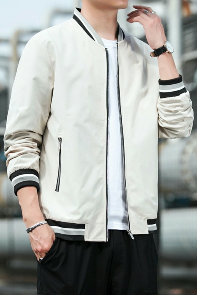 Creative Boys Jacket Contrast Line Stand Collar Long Sleeve Fitted Zip Up Baseball Jacket