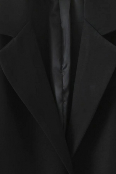 Fancy Womens Suit Jacket Lapel Collar Flap Pockets Single Button Loose Fitted Blazer in Black