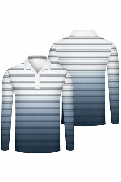 Guy's Modern Polo Shirt 3D Pattern Turn-Down Collar Long-sleeved Relaxed Fit Polo Shirt