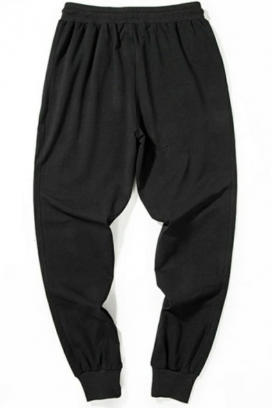 Modern Mens Pants Plain Drawstring Elastic Waist Mid Rise Skinny Fit Pants with Pocket