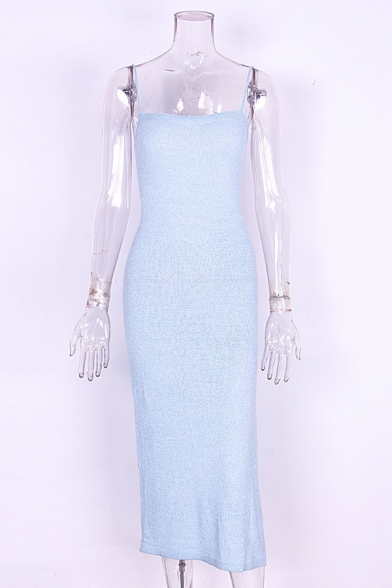 Sexy Cami Dress Plain Spaghetti Straps Side Split Criss Cross Maxi Womens Dress