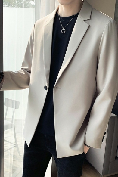 Elegant Men Blazer Pure Color Long-sleeved Relaxed Lapel Collar Single Button Suit Blazer