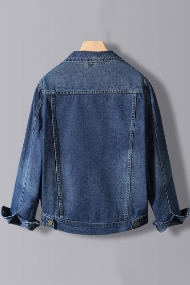 Fashionable Jacket Plain Button Closure Long Sleeves Lapel Collar Denim Jacket for Boys