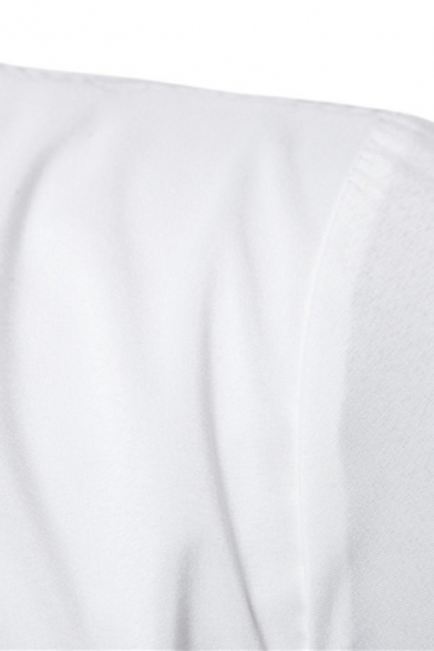 Modern Guys Button Shirt Pure Color Long Sleeve Stand Collar Irregular Hem Slim Fit Shirt