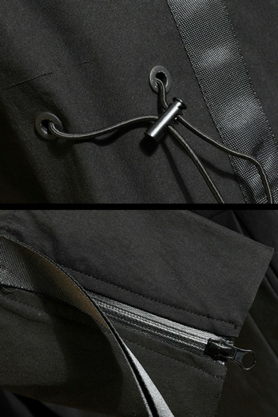 Unique Coat Contrast Stripe Irregular Hem Long Sleeve Loose Hooded Trench Coat for Men