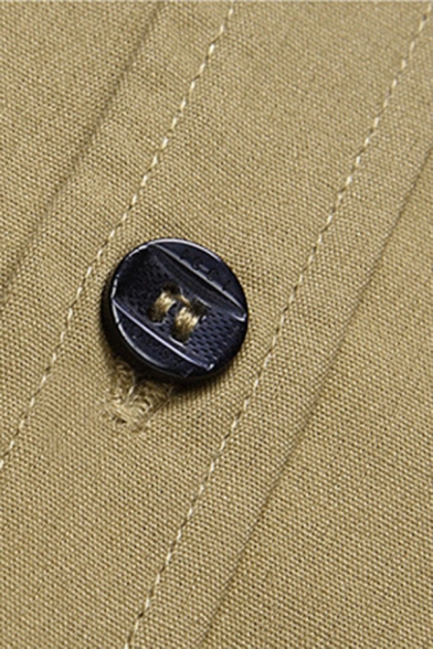 Basic Mens Shirt Plain Long Sleeve Button Closure Epaulette Decoration Turn-down Collar Regular Fit Shirt