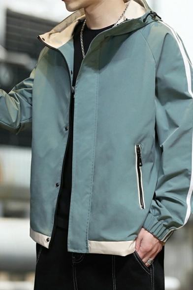 Boyish Guys Jacket Contrast Stripe Pocket Detail Fitted Hooded Zip Placket Baseball Jacket