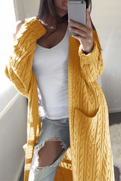 Casual Womens Cardigan Solid Cable Knit Open Front Long Sleeve Oversized Longline Cardigan