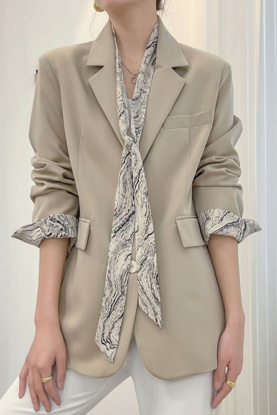 Fashionable Womens Blazer Notched Lapel Collar Pure Color Button Closure Regular Fit Suit Jacket