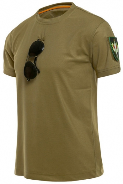 Men's Daily T-Shirt Pure Color Pocket Detail Short Sleeve Round Neck Regular Fit T-Shirt
