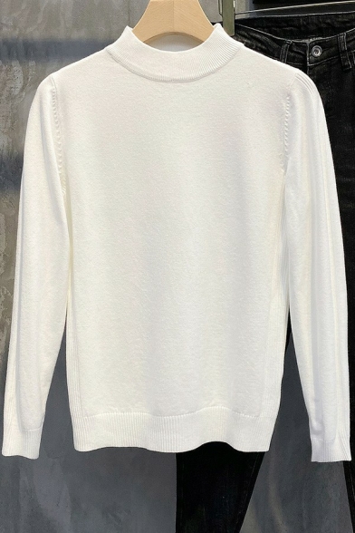Original Boy's Sweater Whole Colored Long Sleeves Mock Neck Regular Pullover Sweater
