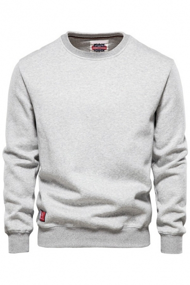 Simple Mens Sweatshirt Long Sleeves Round Neck Regular Fit Patch Sweatshirt