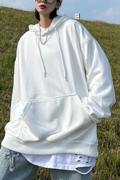 Sporty Girls Hoodie Solid Drawstring Kangaroo Pocket Long Sleeve Oversized Hoodie