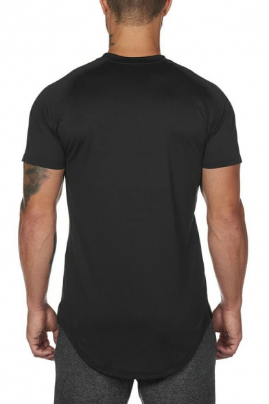 Sporty Mens T-Shirt Solid Color Short Sleeve Round Neck Slim Fit T-Shirt