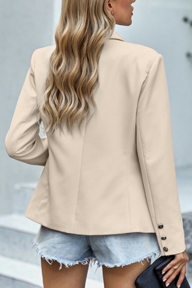 Stylish Womens Blazer Notched Lapel Collar Solid Color Single Button Flap Pockets Regular Fit Blazer