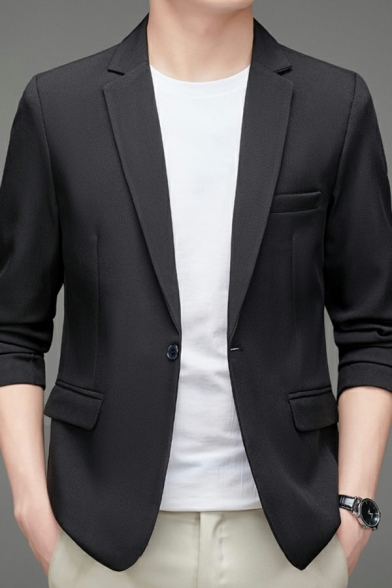 Basic Boys Suit Pure Color Long-Sleeved Lapel Collar Single Button Regular Fit Blazer Suit