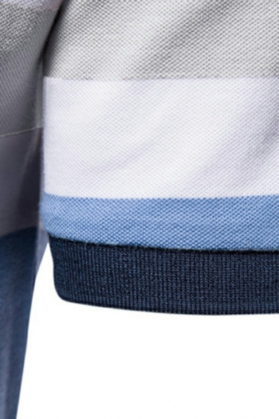 Daily Mens Polo Shirt Stripe Pattern Spread Collar Short Sleeve Button Detail Regular Fit Polo Shirt