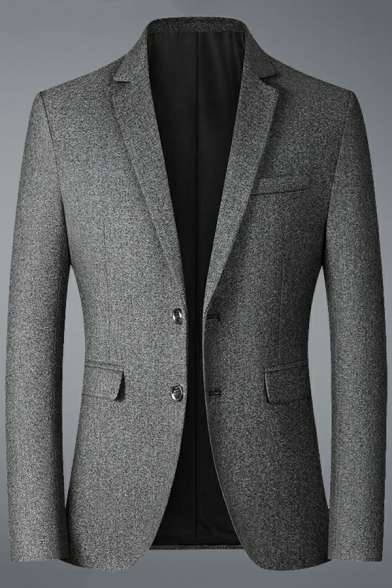Guy's Fancy Blazer Heathered Pocket Lapel Collar Long Sleeve Slim Button Fly Suit Jacket