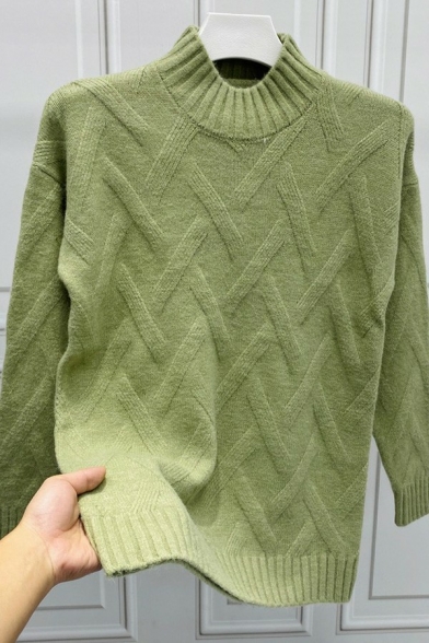 Guy's Popular Sweater Jacquard Pattern Long Sleeve Mock Neck Fitted Pullover Sweater