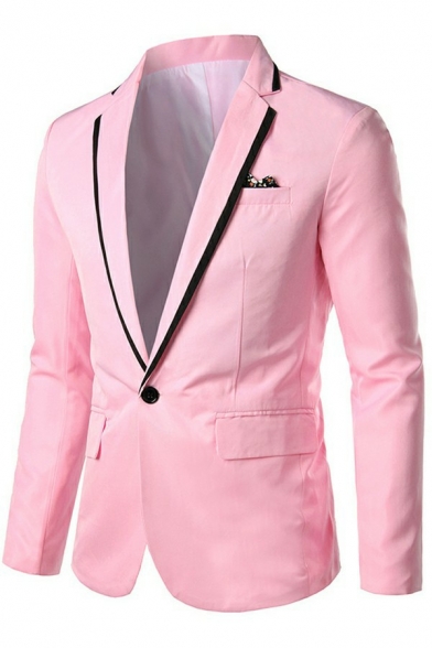 Mens Street Style Blazer Contrast Line Lapel Collar Long Sleeve Skinny Button Suit Blazer