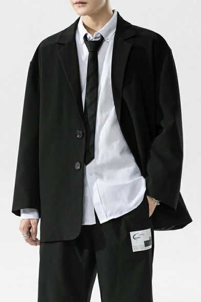 Popular Blazer Solid Color Long Sleeve Loose Lapel Collar Button-up Suit Jacket for Boys
