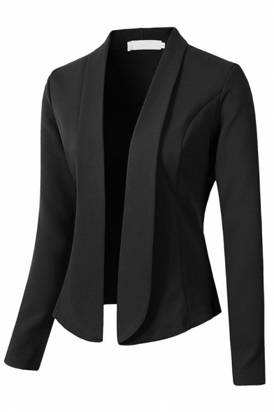 Simplicity Ladies Blazer Solid Color Open Front Shawl collar Long Sleeve Slim Fitted Suit Jacket