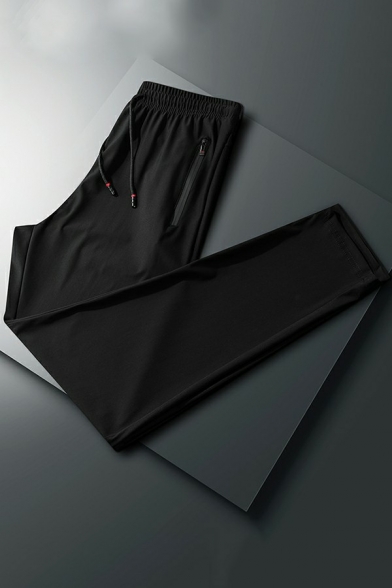 Daily Mens Drawstring Pants Plain Elastic Waist Mid Rise Skinny Fitted Pants