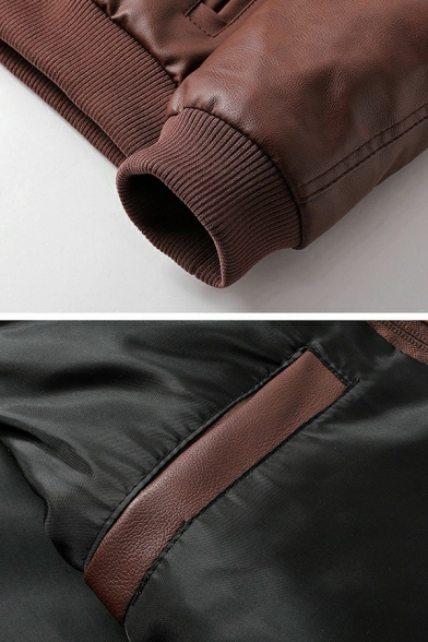 Men Cool Jacket Pure Color Zipper Designed Hooded Long Sleeves Slim Zip Fly Leather Jacket