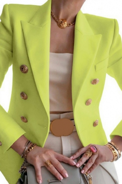 Stylish Womens Blazers Solid Lapel Collar Double Breasted Long Sleeve Slim Suit Jacket