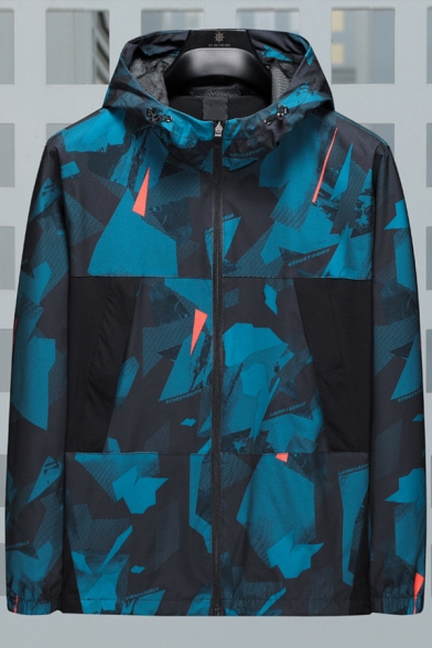 Trendy Mens Coat Camouflage Zip Closure Long Sleeve Regular Fit Coat with Hood