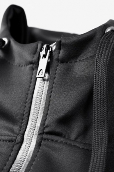 Breathable Mens Coat Contrast Line Zip Closure Long Sleeve Skinny Fit Coat with Hood