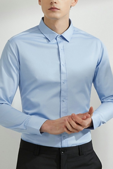 Fashion Guy's Shirt Whole Colored Turn-down Collar Long-Sleeved Slimming Button-up Shirt