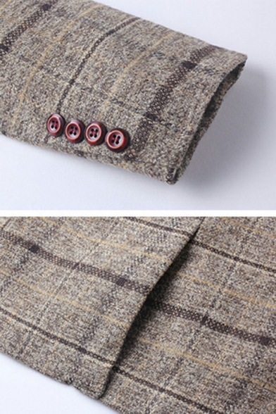 Fashionable Mens Suit Stripe Print Pocket Lapel Collar Regular Long Sleeve Button Up Suit