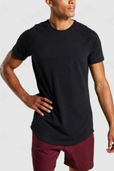 Men's Casual T-Shirt Pure Color Short Sleeve Split Hem Round Neck Regular Fit T-Shirt