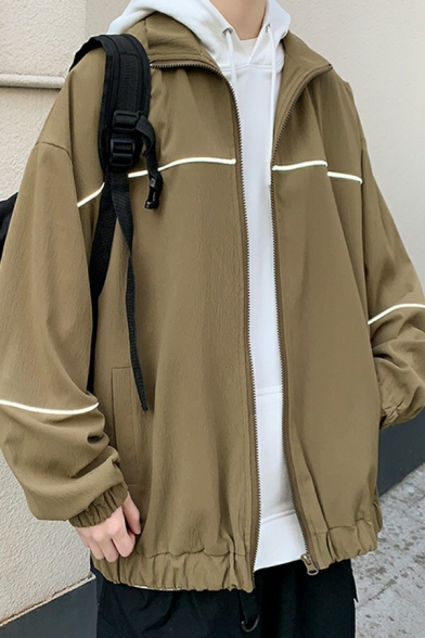 Men Unique Jacket Pure Color Spread Collar Pocket Long Sleeve Oversized Casual Jacket