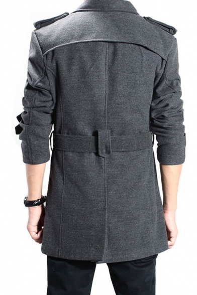 Mens Trench Coat Vintage Plain Long Sleeve Button up Lapel Collar Regular Fitted Trench Coat